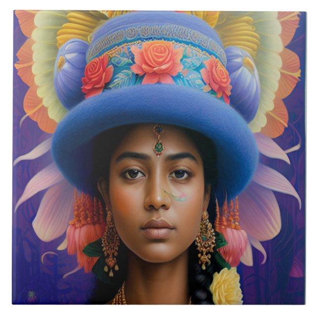 Princesa asiática com chapéu azul grande (Frente)