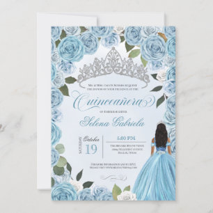 Princesa Ball Blue Rosa Quinceanera Convite