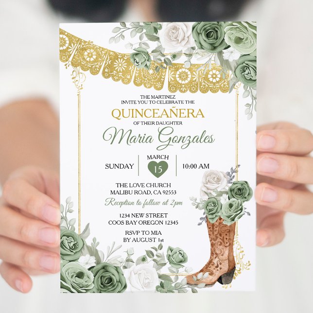 Princesa Boot Sage Convite Verde Quinceañera (Criador carregado)