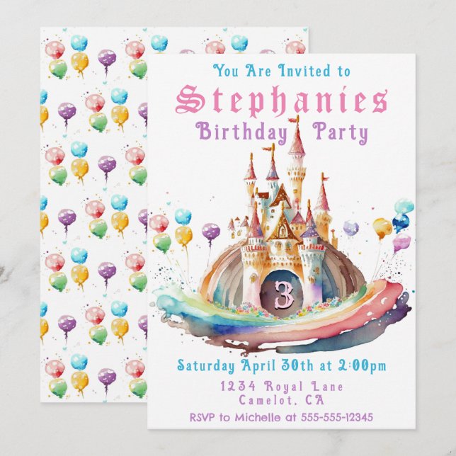 Princesa Castle Convite de aniversário (Frente/Verso)