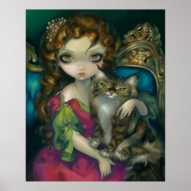Princesa com Maine Coon Cat ART IMPRESSÃO rococo (Frente)
