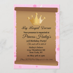 Princesa Coroa Rosa Convite de Aniversário