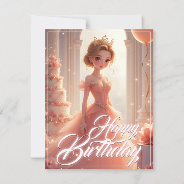 Princesa de Aniversário num Vestido Rosa Sonhador (Frente)