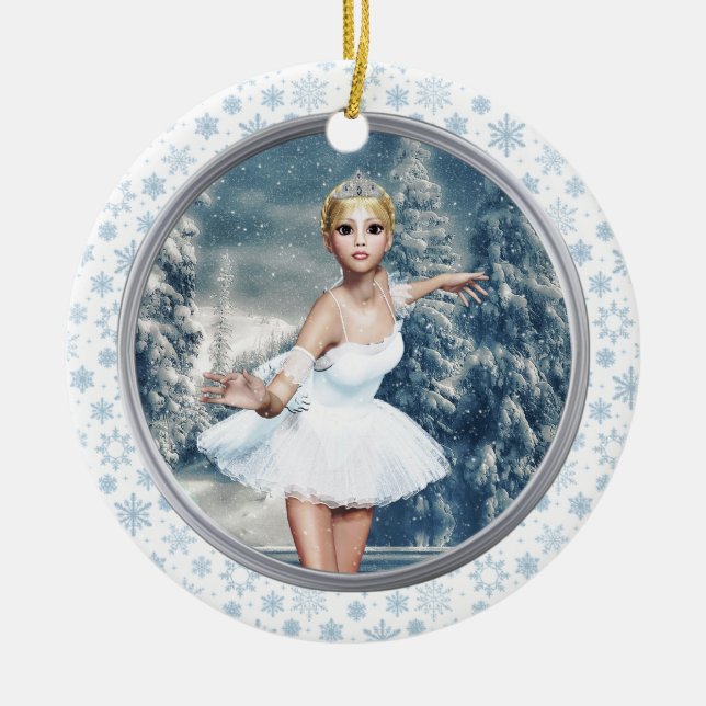 Princesa de Neve Ballerina Joyeux Noël Ornamento (Frente)
