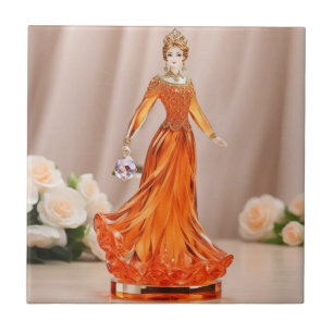 Princesa de vidro cristal com vestido de laranja
