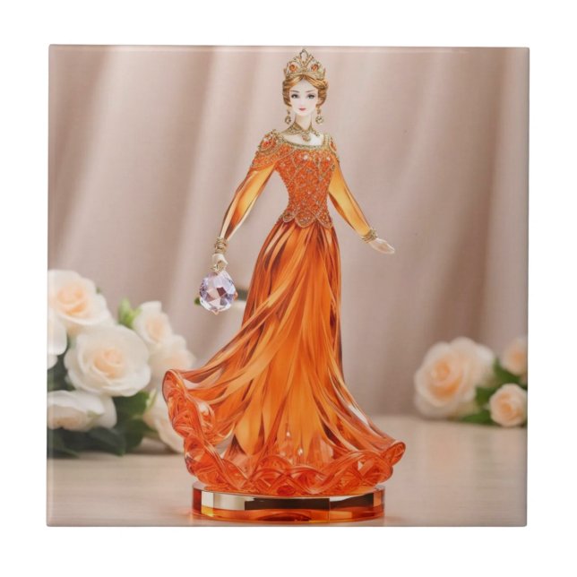 Princesa de vidro cristal com vestido de laranja (Frente)