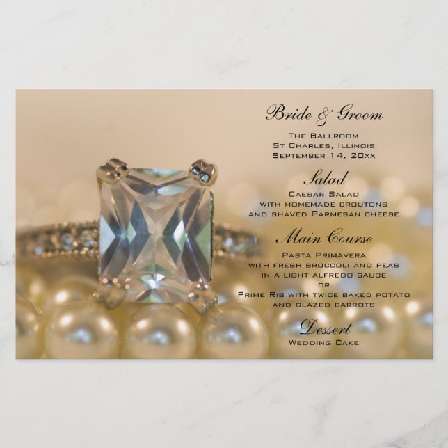 Princesa Diamond Ring e Pérolas Menu de Casamento (Frente)