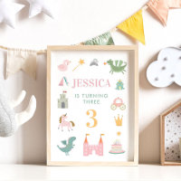 Princesa Dragon Castle Birthday Nursery Poster