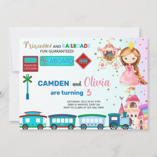 Princesa e treina o convite de aniversário para ir (Frente)