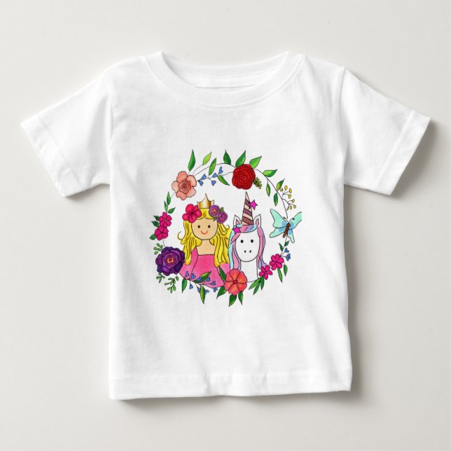 Princesa e Unicórn Wreath Baby Top & T Shirt (Frente)