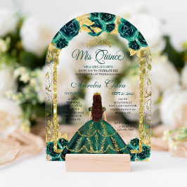 Princesa Floral Verde Arco Dourado Quinceanera