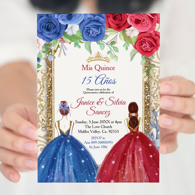 Princesa Marinho e Burgundy Quinceanera Convite (Criador carregado)