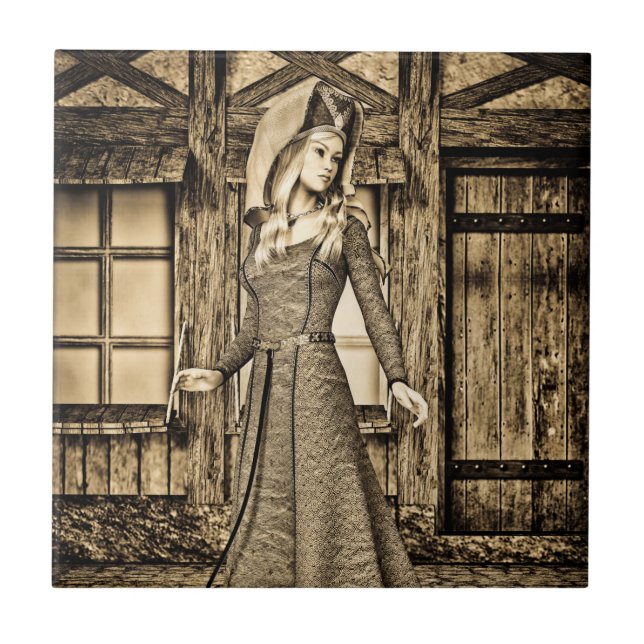 Princesa Medieval Sépia Arte Renascentista (Frente)