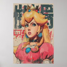 Princesa Peach - Estilo de Arte Japonês Poster