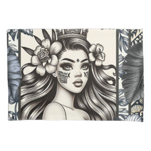 Princesa Polinésia Floral Tribal Azul
