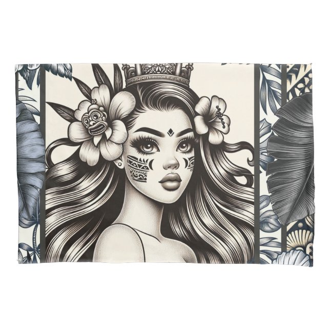Princesa Polinésia Floral Tribal Azul (Frente)