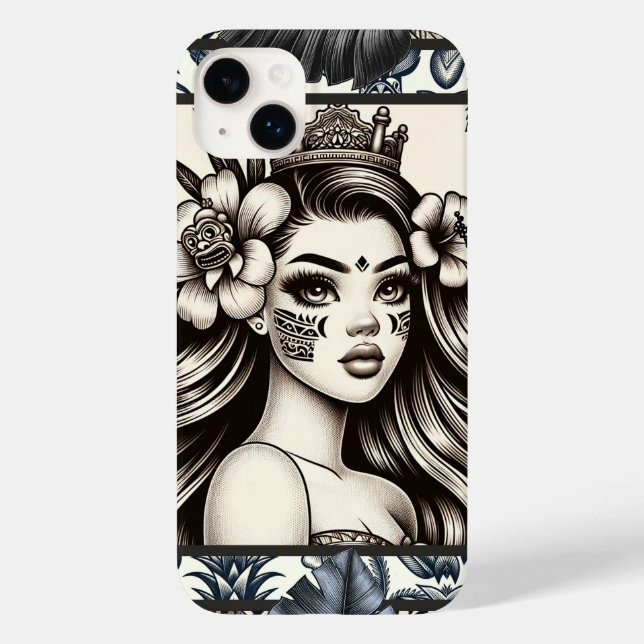 Princesa Polinésia Floral Tribal Azul (Verso)