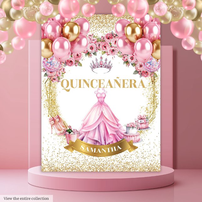Princesa Quinceañera Tapeçaria Dourada Tiara Glam (Princess Quinceañera Tapestry Gold Tiara Glam

)