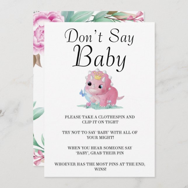 Princesa Rosa Dinossauro Peony Não Diga Bebê (Frente/Verso)