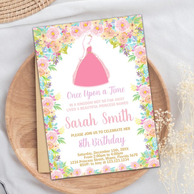 Princesa Rosa Glitter Princesa Aniversário Convite (Pink Princess Glitter Princess Birthday Invitation)