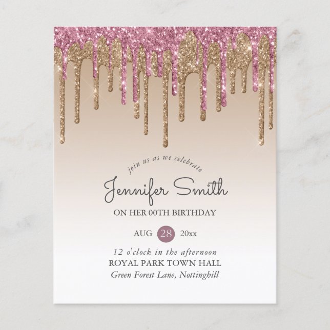 Princesa ROSA PINK, Glitter DOURADO qualquer ANIVE (Frente)