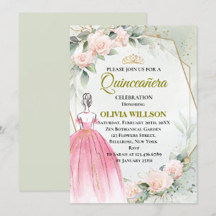 Princesa Rosa Vestido Quinceanera Convite