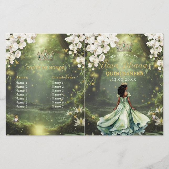 Princess and Frog Sage Green Quinceanera Program (Frente)
