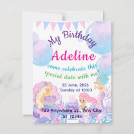 Princess & Mermaid Birthday Invitation Card