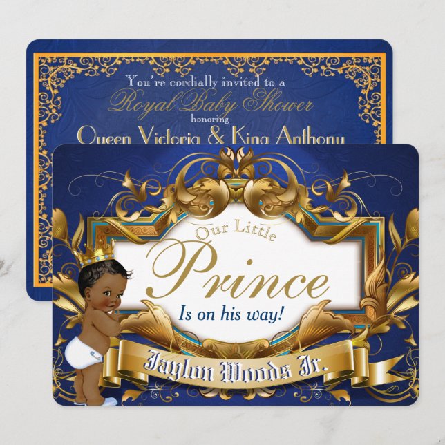 Príncipe Africano Real Convite Azul Royal e Dourad (Frente/Verso)