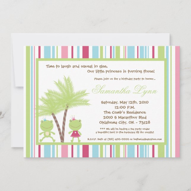 príncipe princesa convite de aniversário do sapo (Frente)