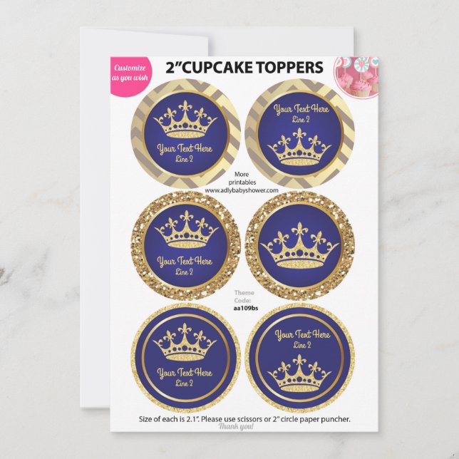 Príncipe Real Azul Dourado, Rei Cupcake Toppers (Frente)