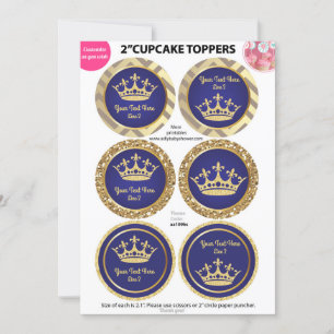 Príncipe Real Azul Dourado, Rei Cupcake Toppers