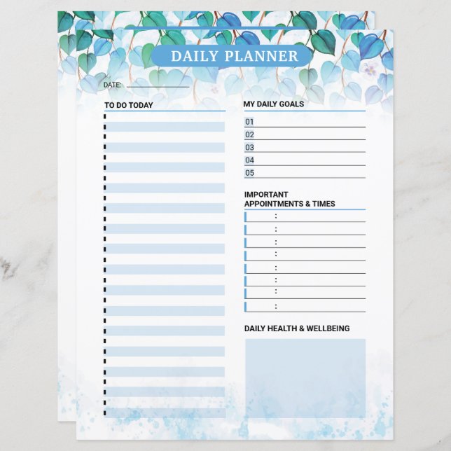 Printable Daily Planner Template (Frente/Verso)