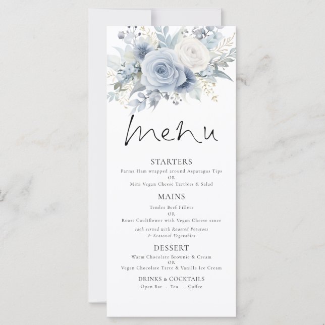 Printable Dusty Blue FloralsWedding Thank You Menu (Frente)