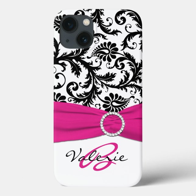 PRINTED RIBBON Pink, Black, White Floral Damask (Verso)