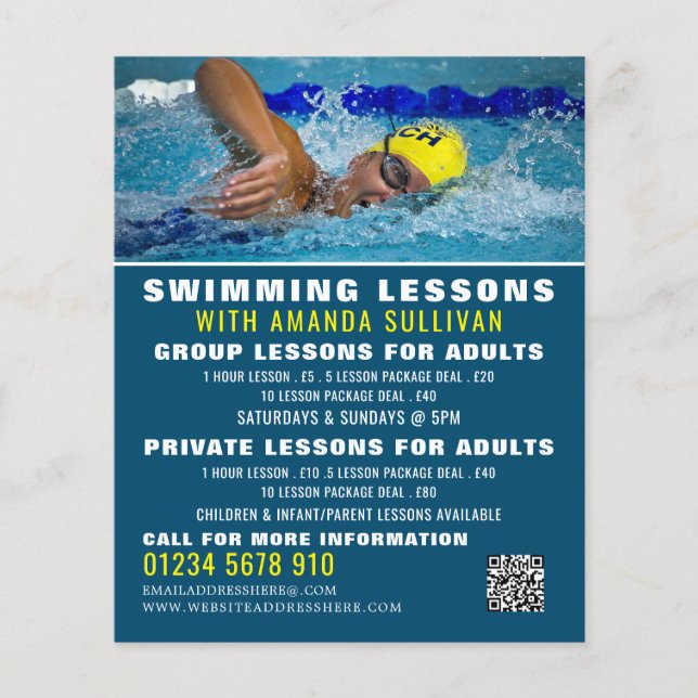 Pro Swimmer, Swimming Lesson Advertising Flyer (Frente)