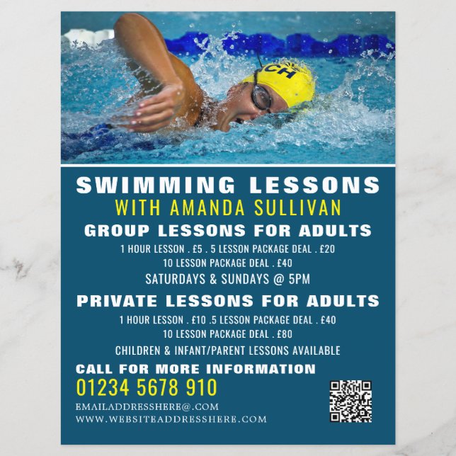 Pro Swimmer, Swimming Lesson Advertising Flyer (Frente)