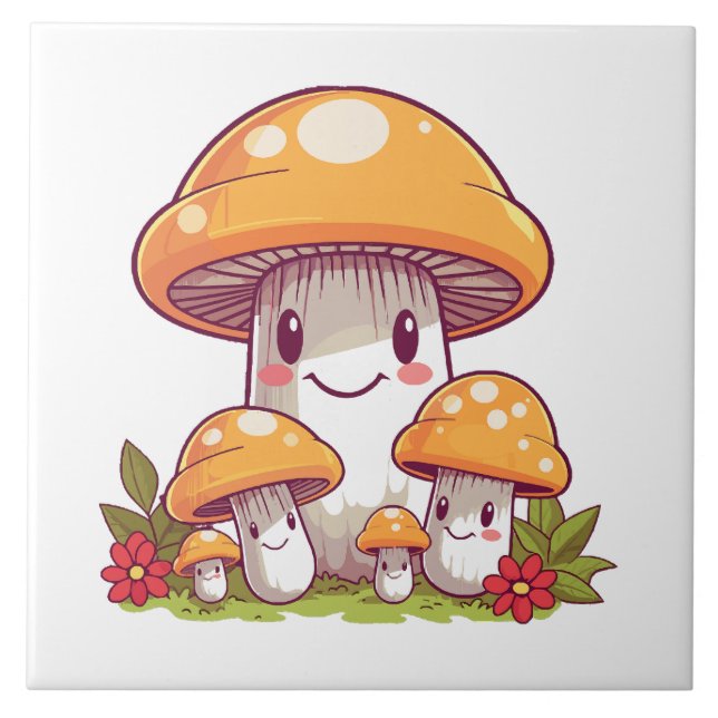 Procurando cogumelos, estilo kawaii feliz (Frente)