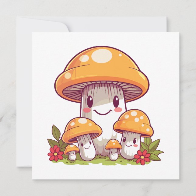 Procurando cogumelos, estilo kawaii feliz (Frente)