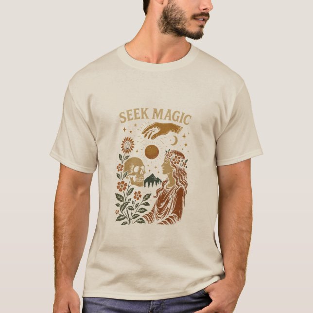 Procure Magia – Camiseta Vintage Mística Crânio &  (Frente)