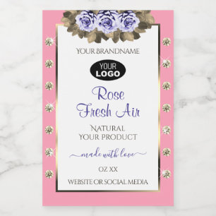Produto branco-rosa Etiquetas Rosas azuis Logotipo