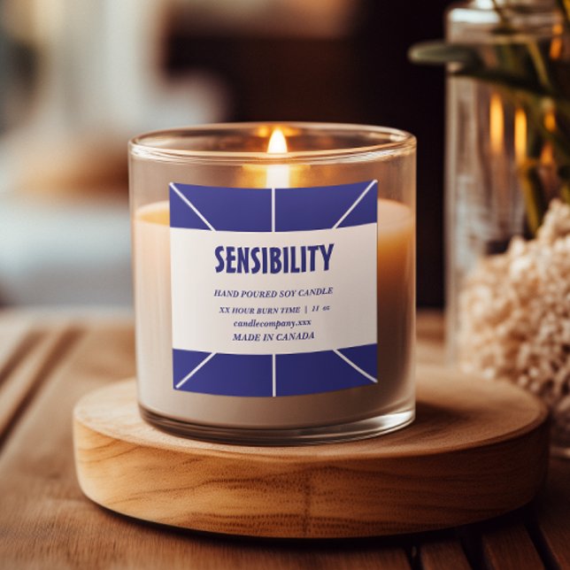 Produto de Vela Azul Branco Etiqueta Quadrada (Criador carregado)