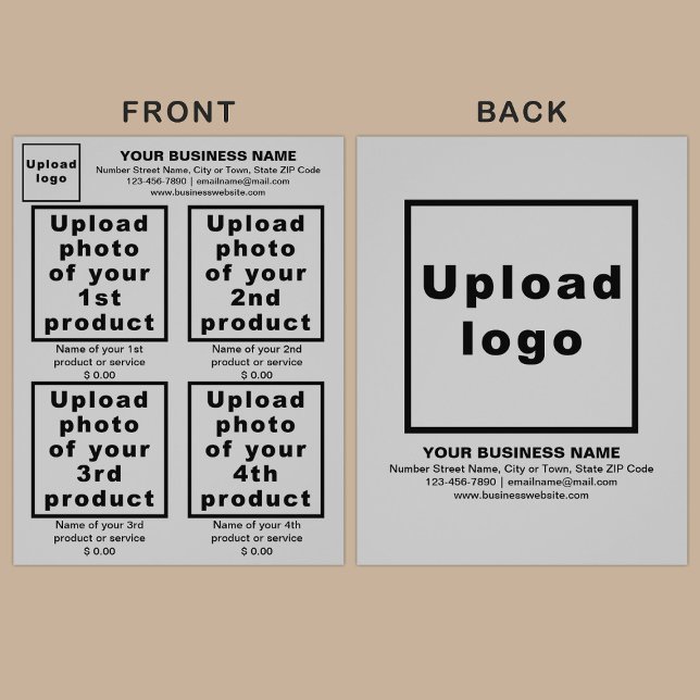 Produtos ou Serviços Empresariais no Folheto Cinza (Advertise your products. The products or services of your business on gray flyer.)