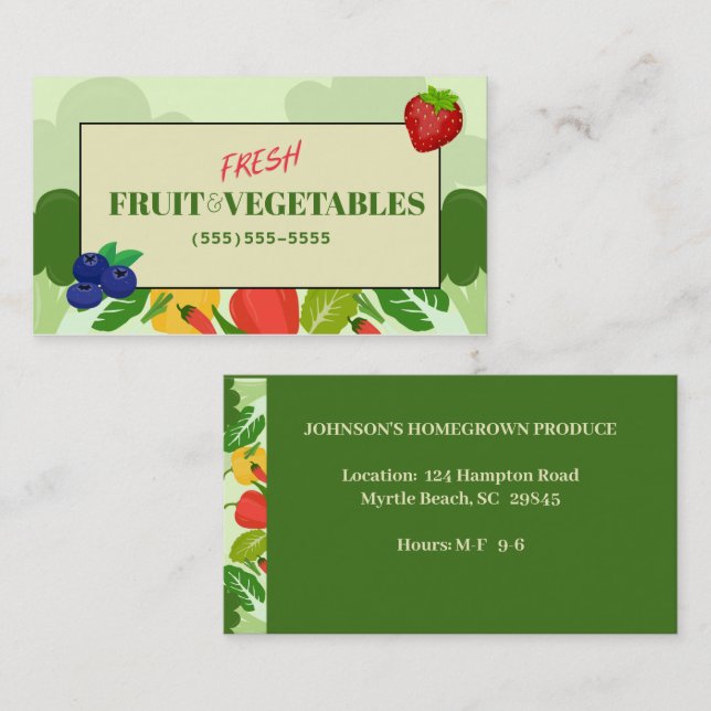 Produzir Cartão de visita de Frutas e vegetais (Frente/Verso)