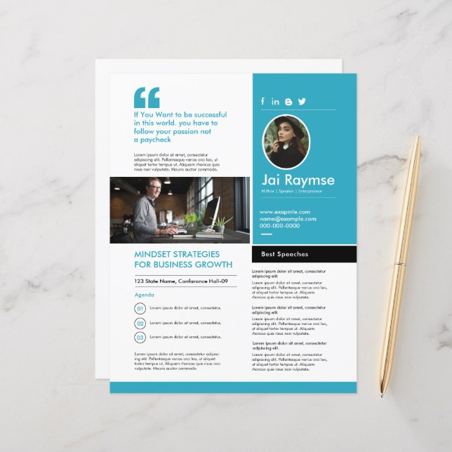 Professional Speaker One Sheet Template (Frente/Verso In Situ)