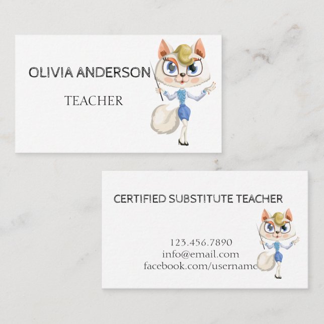 Professora | Cartões de visitas brancas do tutor (Frente/Verso)