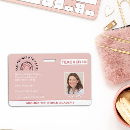 Professora do Homeschool ID Boho Crachá Arco-Íris
