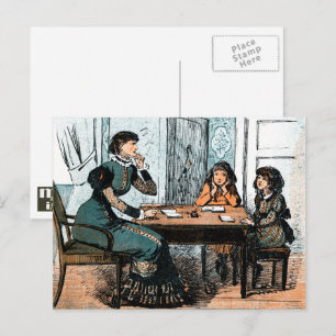 Professora e estudantes. Cartões postais Vintage A