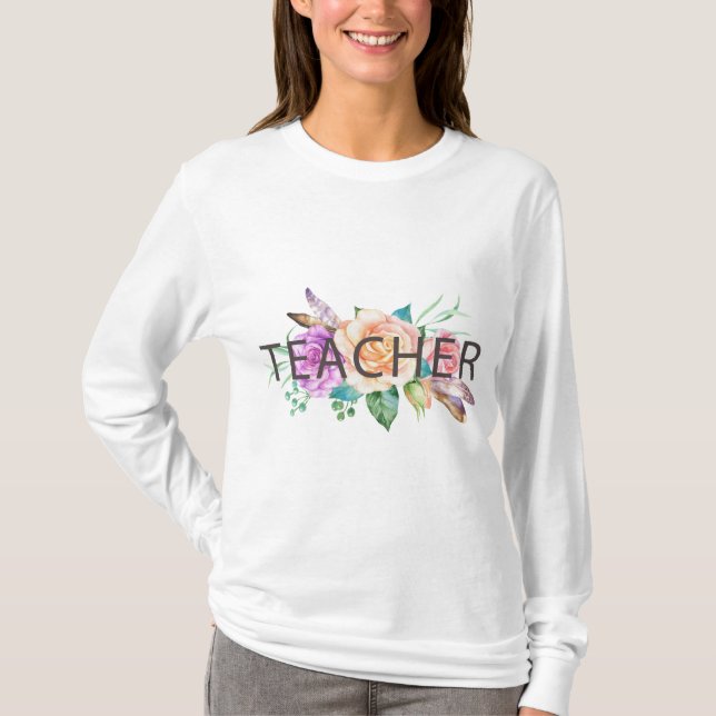 Professora Floral Camiseta de Aquarela Mulher de L (Frente)