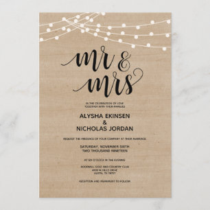 Programa A corda rústica ilumina o Sr. e a Sra. Casamento